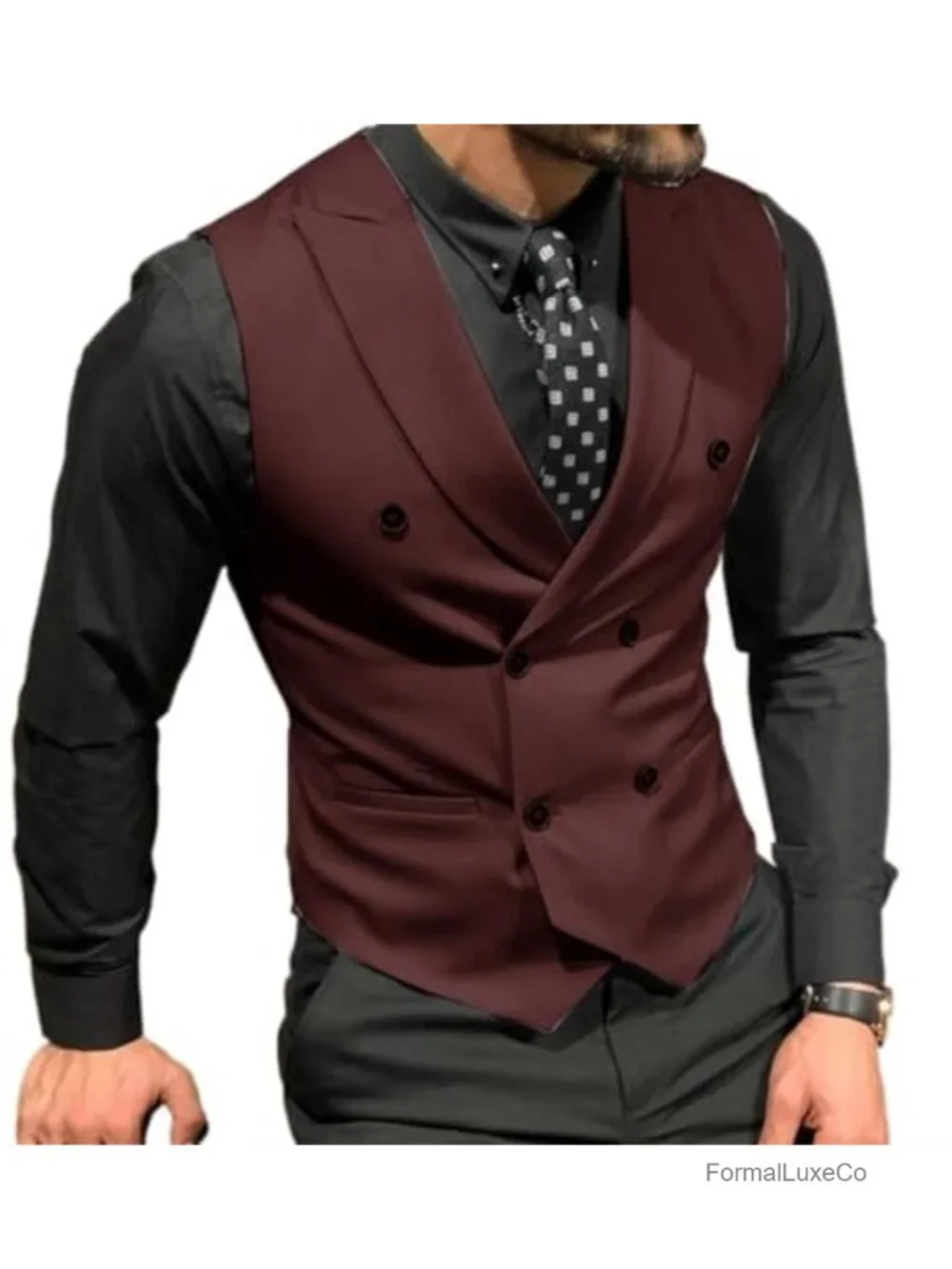 Men's Double Breasted Suit Vest Slim Fit Formal Waistcoat Wedding Groom